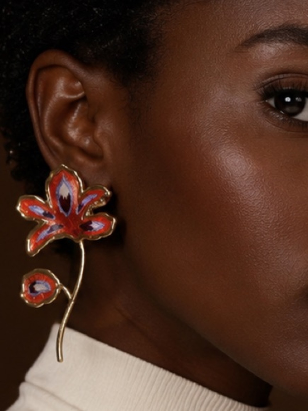 Floral Enamel Earrings with Gold Finish